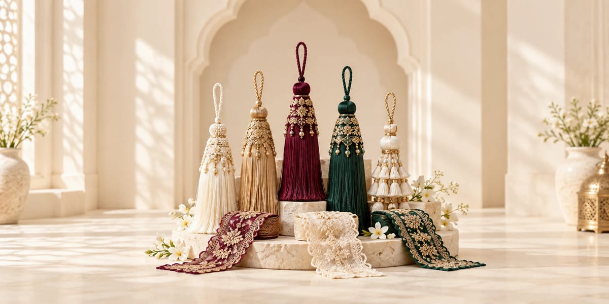 Handmade tassels, beautifully finished at Abid Lace Centre