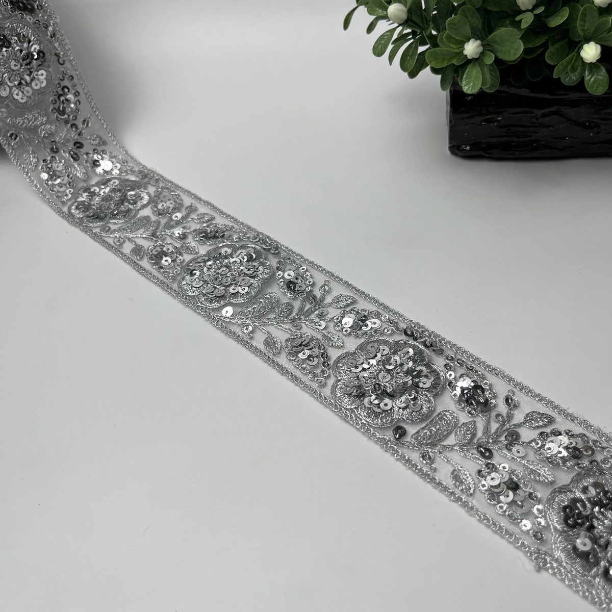 Blooming Rose Sitara Tilla Work Fancy Lace Silver