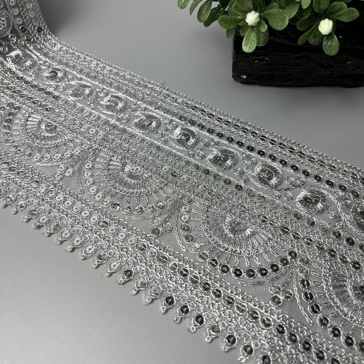 Paisley Sitara Tilla Work Fancy Lace Silver