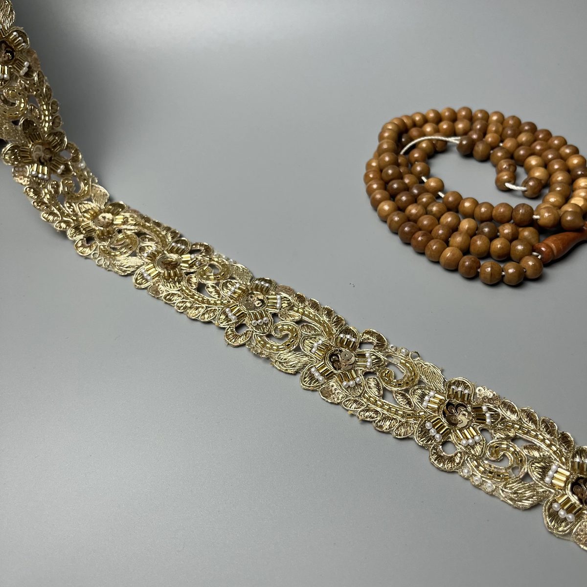 Scalloped Floral Cutdana Pearl Sitara Tilla Fancy Lace Golden