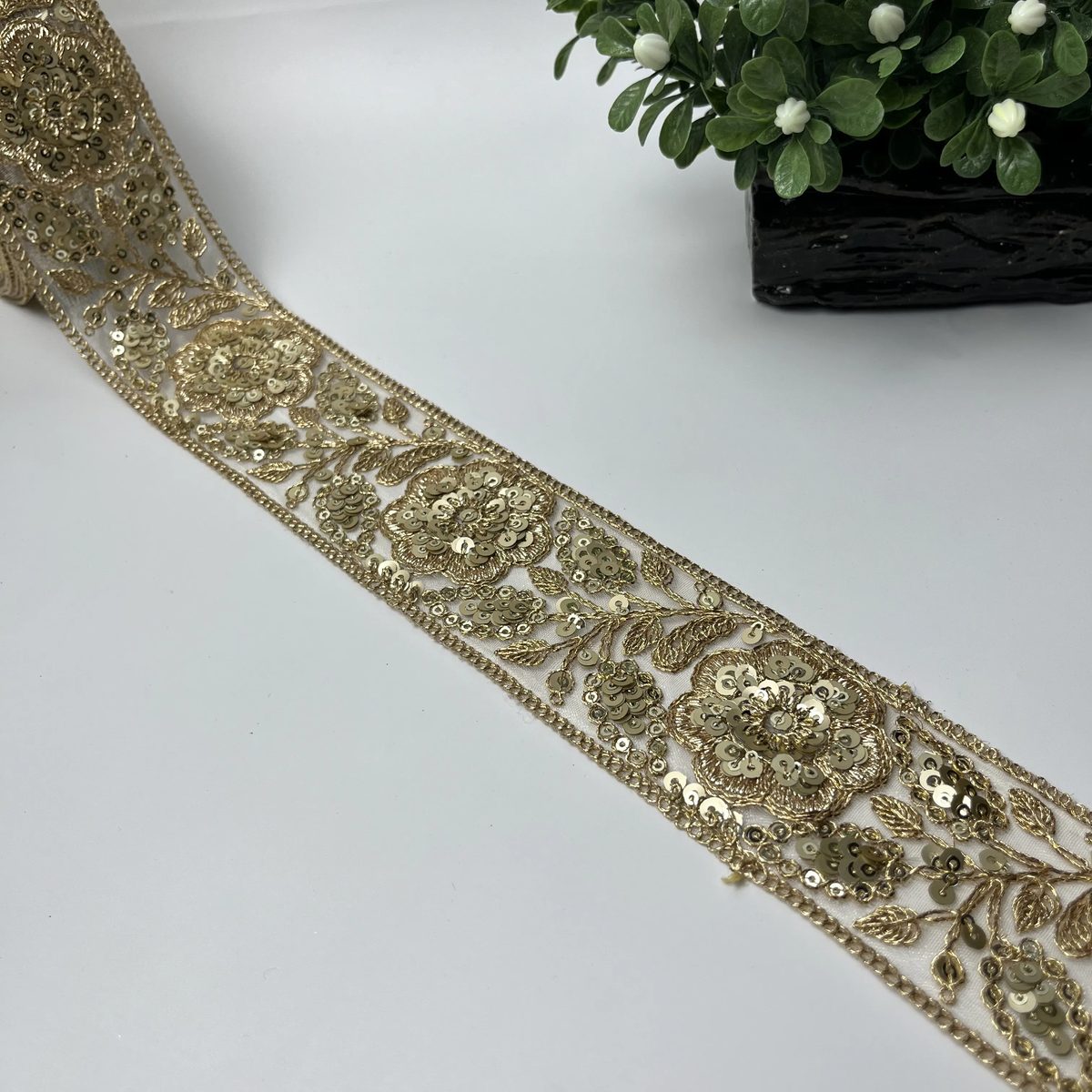 Blooming Rose Sitara Tilla Work Fancy Lace Golden