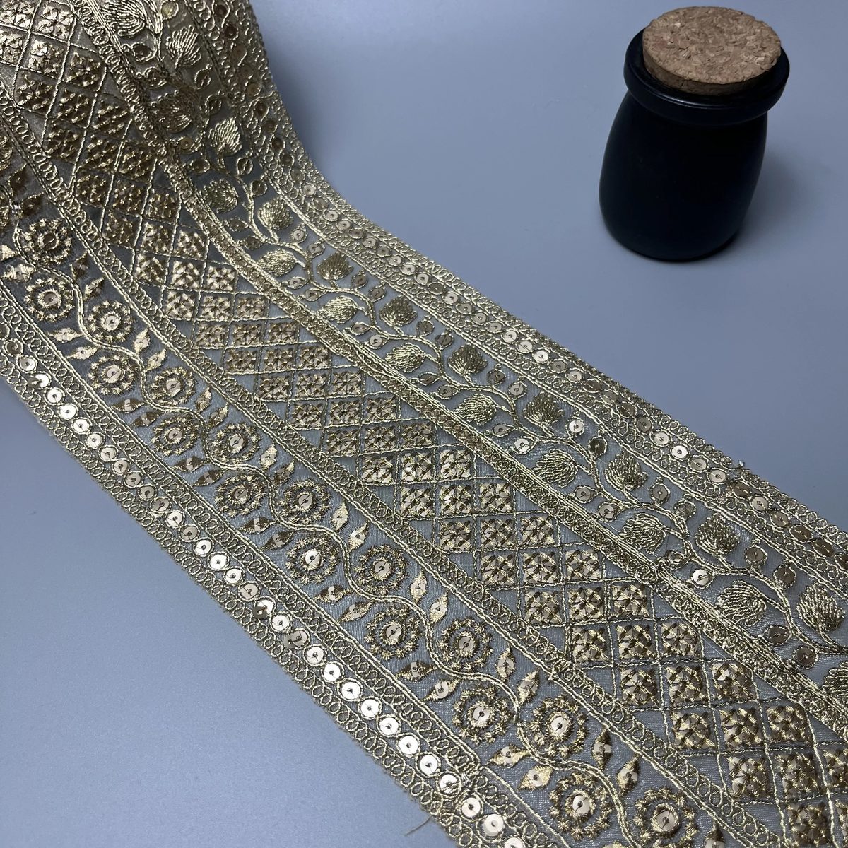 Panelled Sitara Tilla Work Fancy Lace Antique Gold