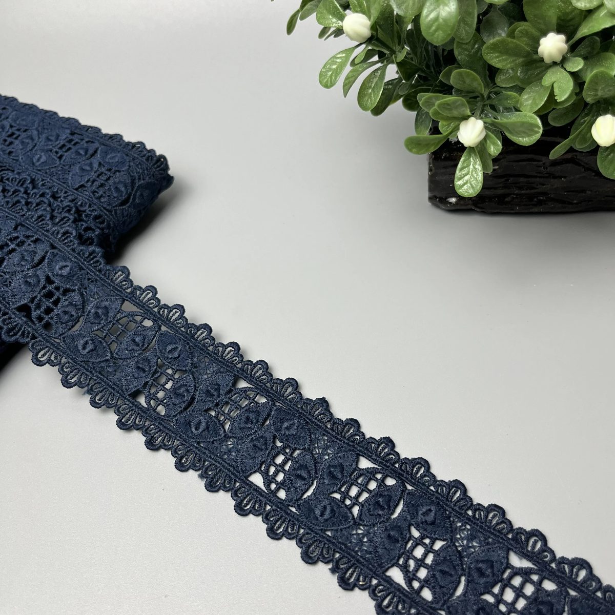 Petal Leaf Lattice Milky Centre Lace Deep Slate Navy Blue