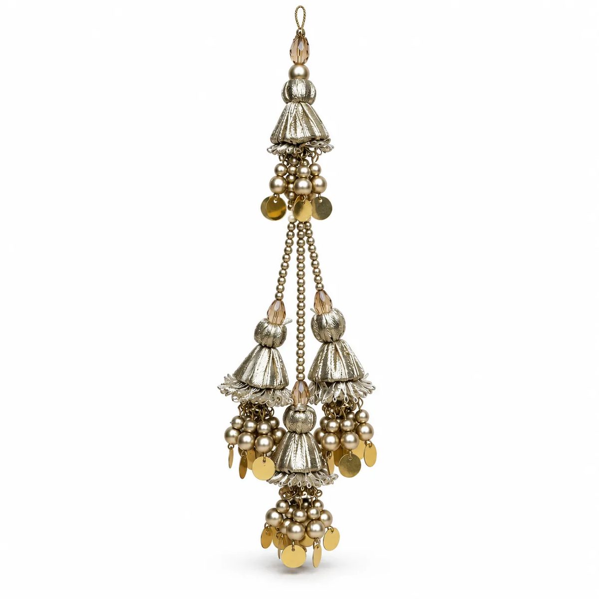Antique Gold Triple Jhumka Fancy Tassel Latkan Antique Gold & Champagne