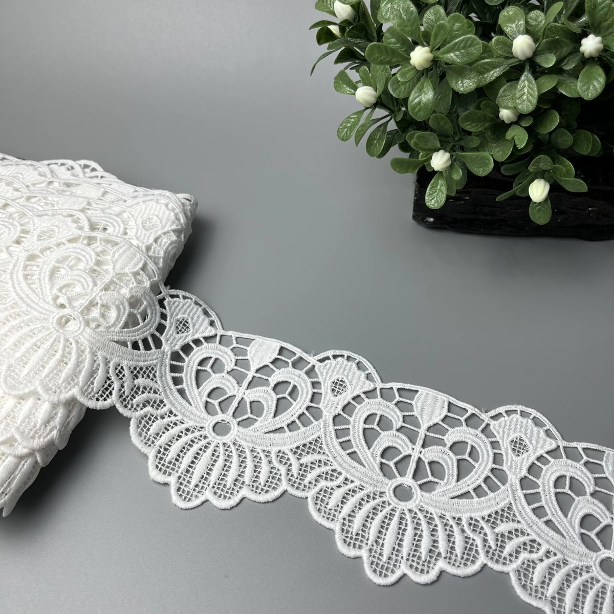 Ornamental Fan Cutwork Net Lace White