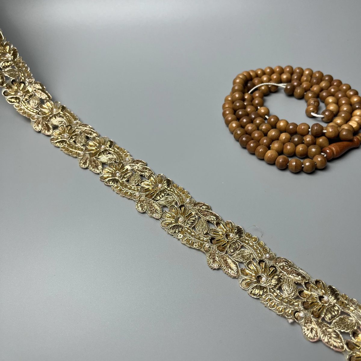 Leafy Floral Vine Cutdana Pearl Sitara Tilla Fancy Lace Golden