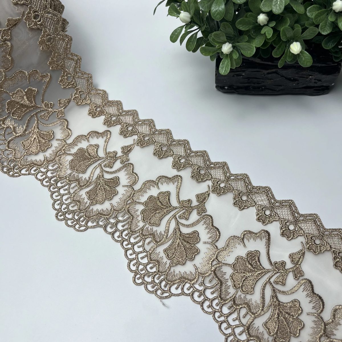 3D Flower Tilla Work Fancy Lace Champagne Taupe