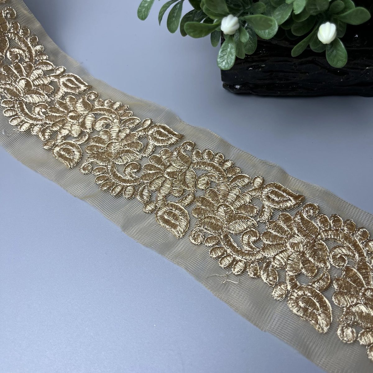 Paisley Floral Scroll Tilla Net Fancy Lace Antique Champagne Gold