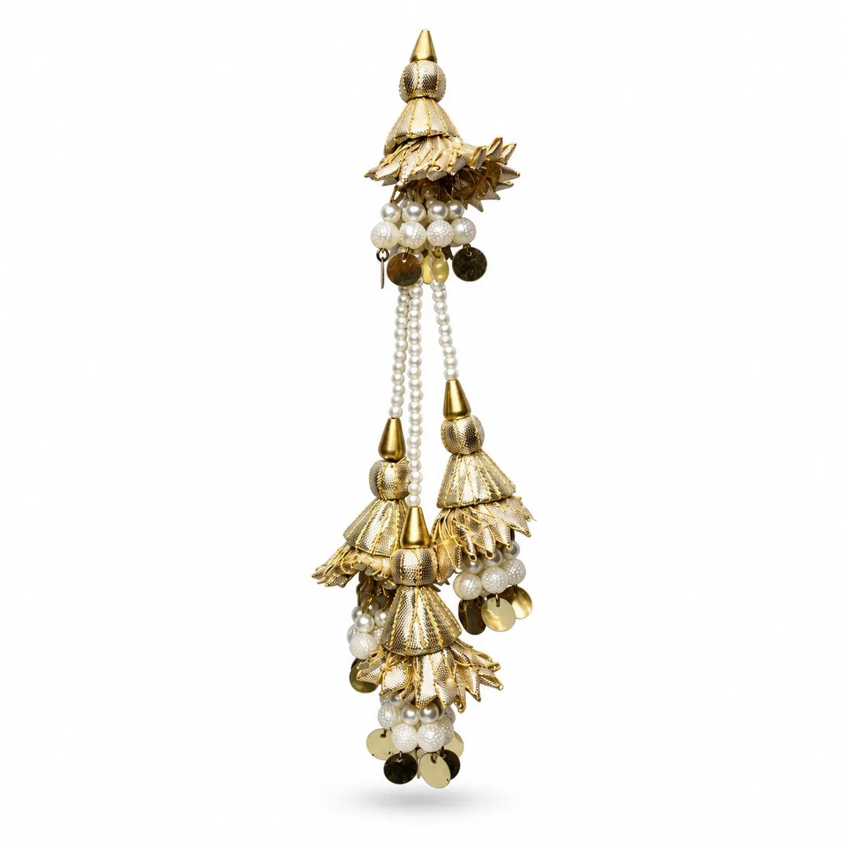 Pearl Cascade Floral Bell Fancy Tassel Metallic Gold and Pearl Ivory