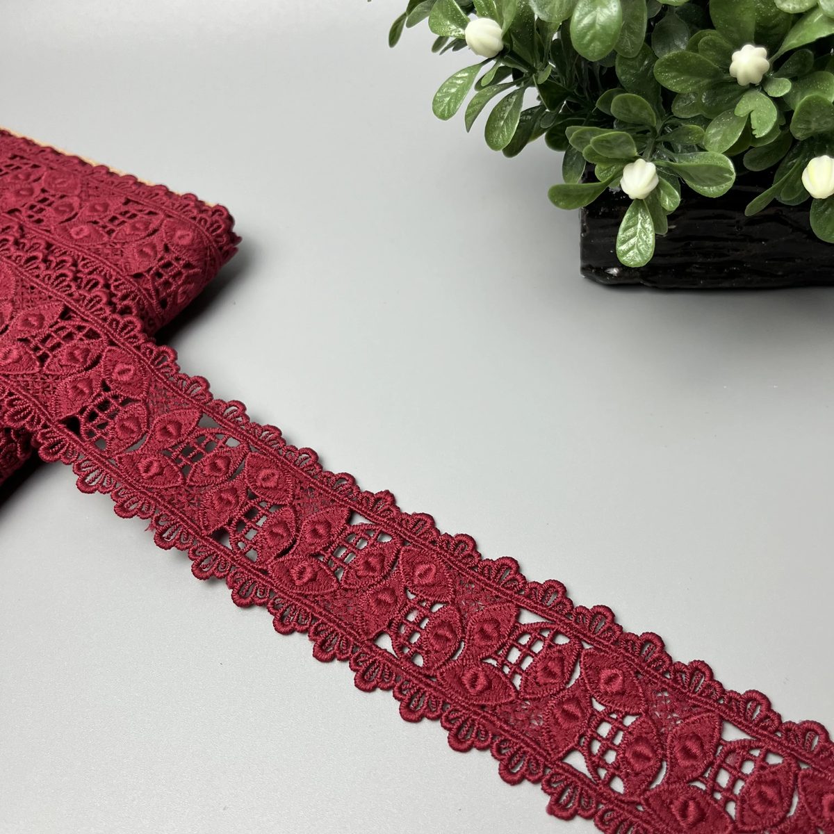 Petal Leaf Lattice Milky Centre Lace Deep Rosewood Maroon