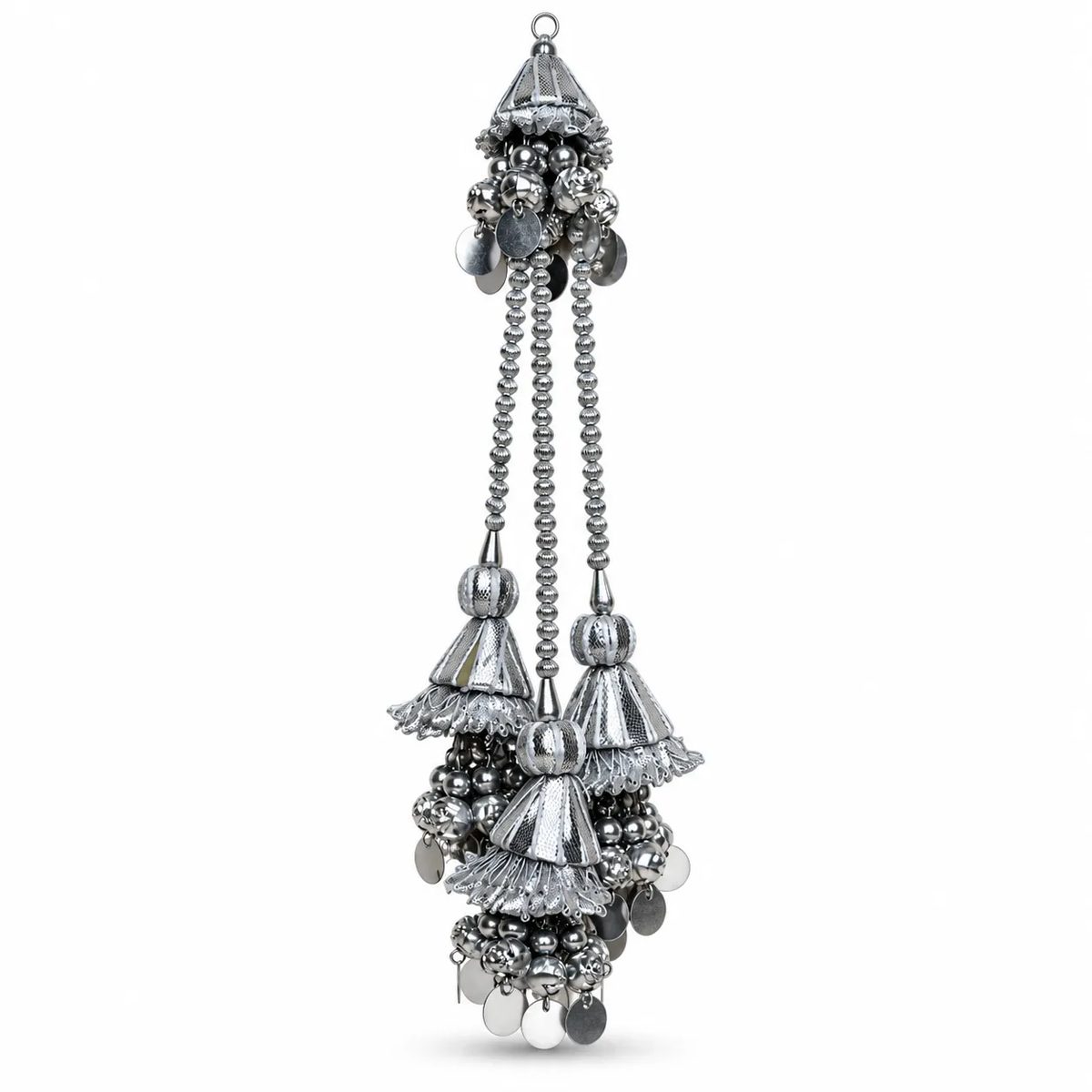 Silver Triple Jhumka Ghungroo Fancy Tassel Latkan Silver
