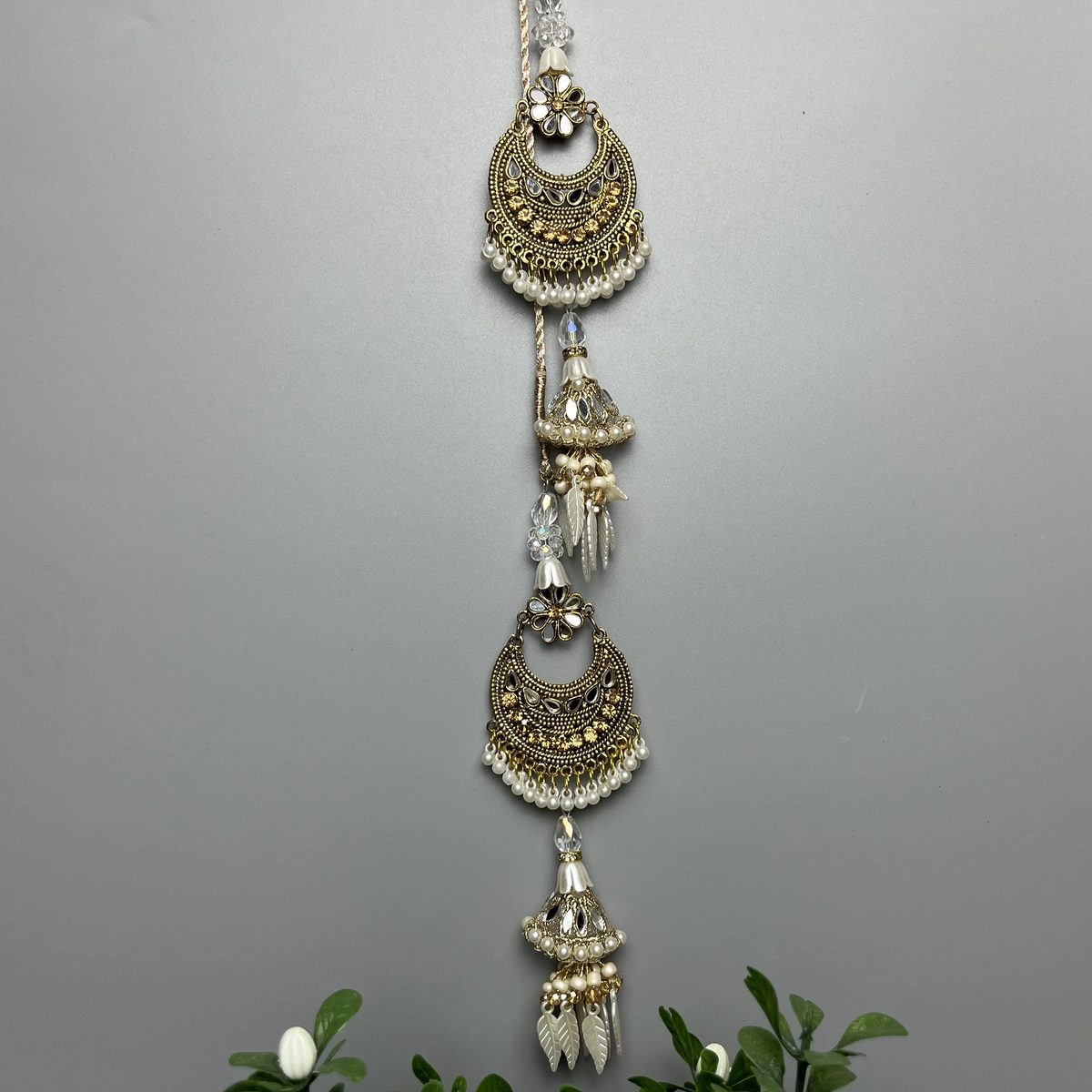 Antique Gold Chandbali Handmade Back Dori Tassels Coloured