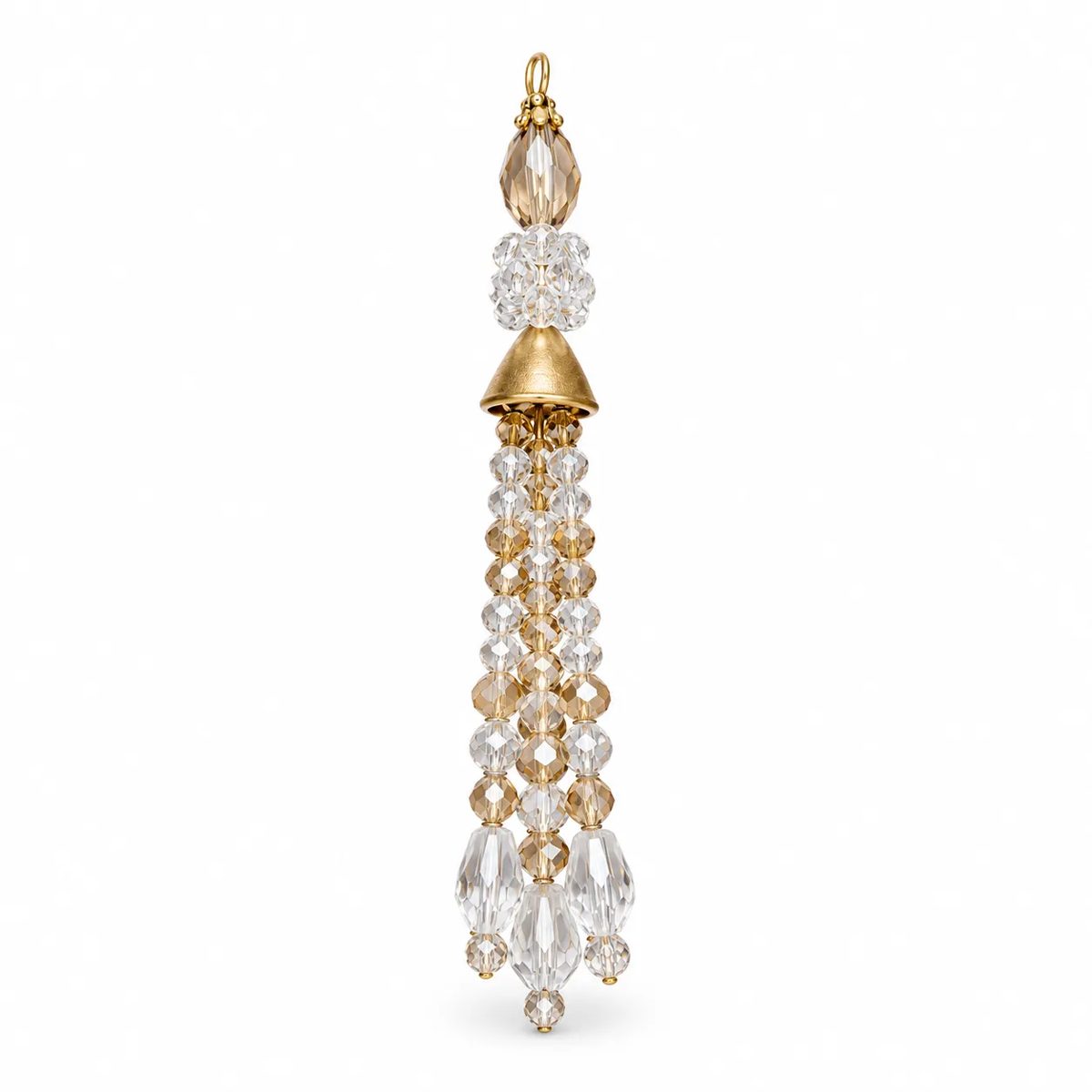 Golden Champagne Crystal Beaded Fancy Tassel Latkan Antique Gold, Champagne And Crystal