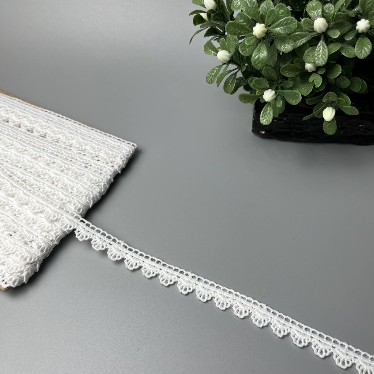 White Ladder Fan Edge Milky Lace White