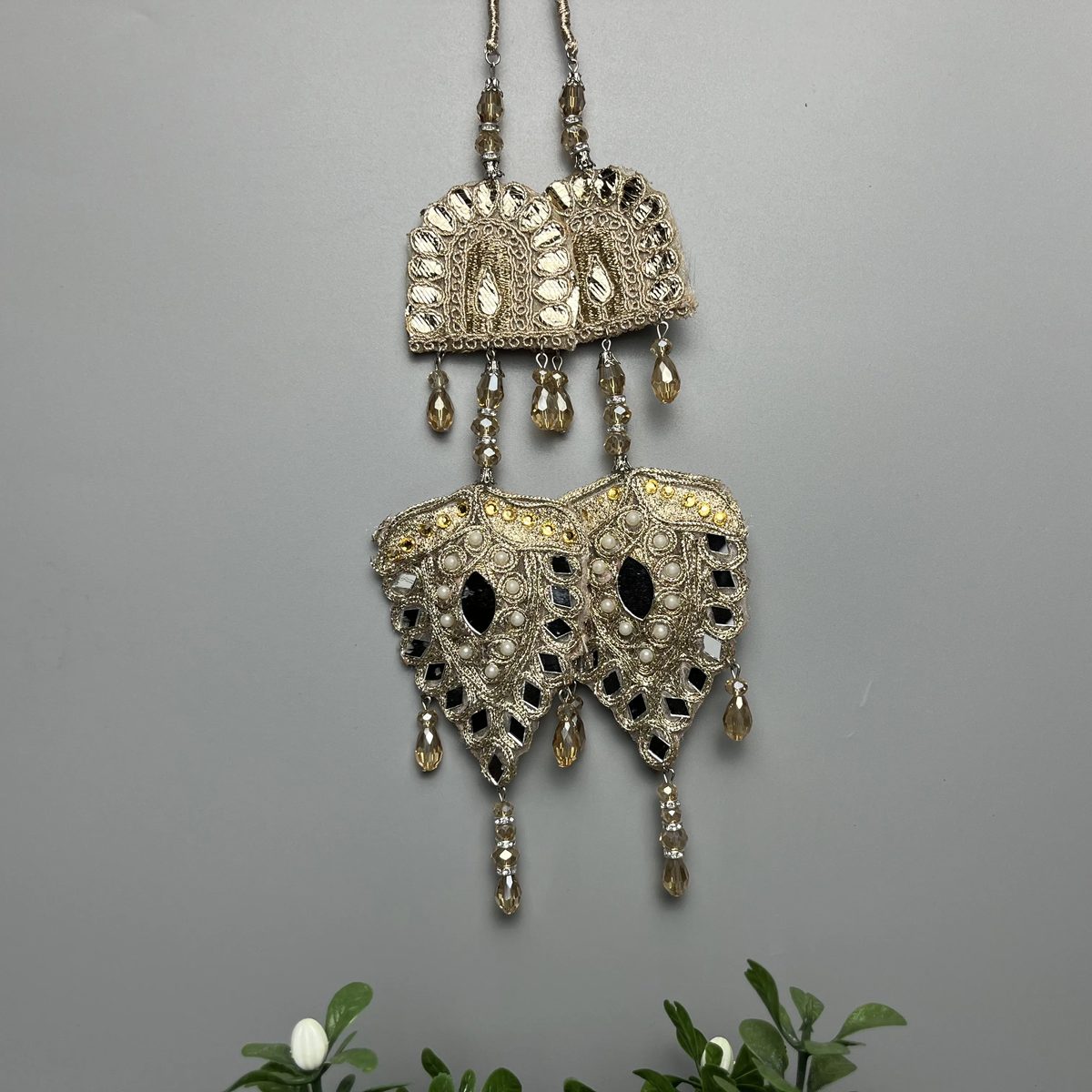 Mirror Leaf Gota Crystal Handmade Back Dori Tassels Light Gold, Mirror Silver, Pearl White And Champagne